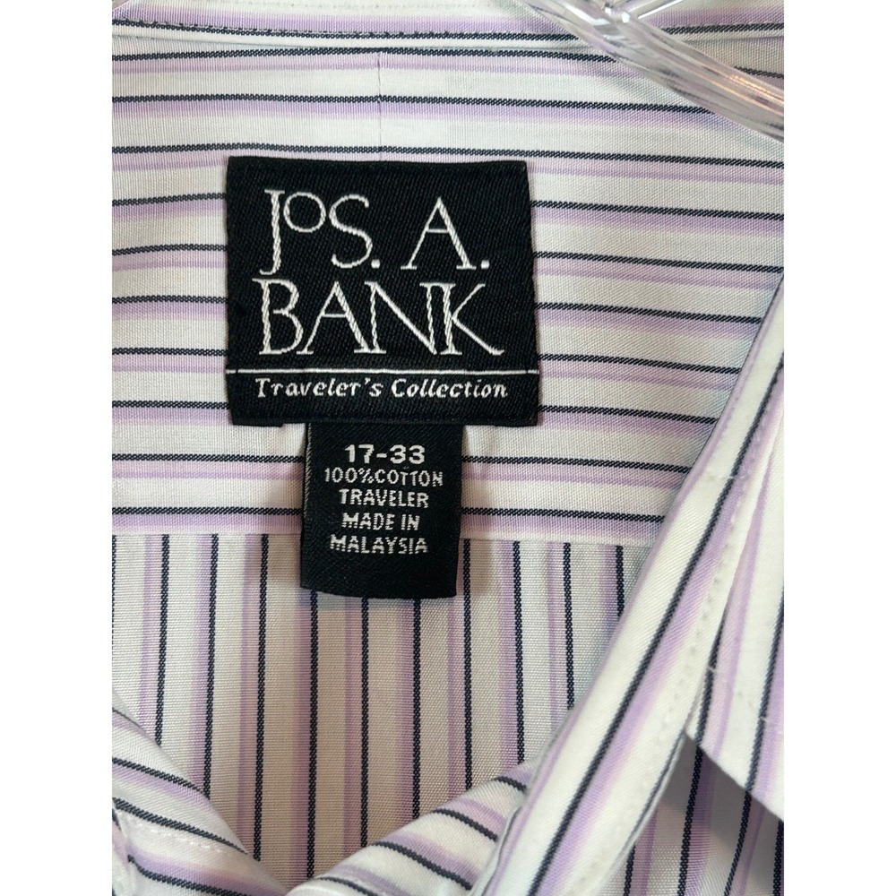 Jos. A.‎ Bank Travelers Collection Striped Dress Shirt Mens 17-33 Purple White